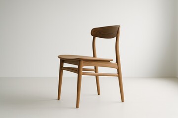 Mid-century style wooden chair on light floor with neutral background, minimalist interior and lifestyle