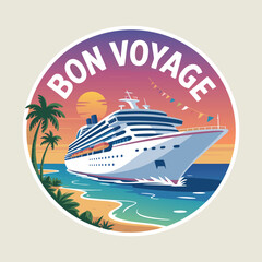Cruise ship sunset bon voyage tropical vacation