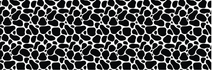 Round stone mosaic pattern. Black shaped pebbles on white. Abstract vector seamless background with rounded elements. For interior, garden path template, beauty, spa, textile.