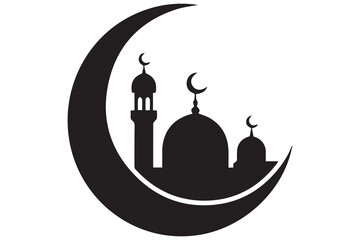 Silhouette of mosque and crescent moon islamic concept
