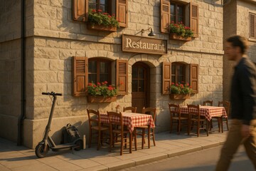 Obraz premium Charming Street Cafe with Outdoor Seating