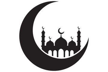 Silhouette of mosque and crescent moon islamic concept
