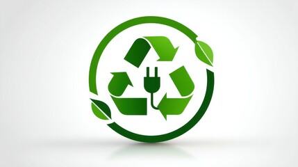 Obraz premium Green energy recycling symbol promoting environmental sustainability with leaves and electric plug