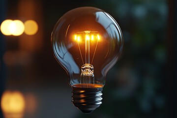 Close-Up of Edison Bulb with Glowing Filament and Dark Blurred Background