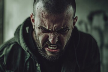 Angry Man Screaming in Dimly Lit Urban Setting