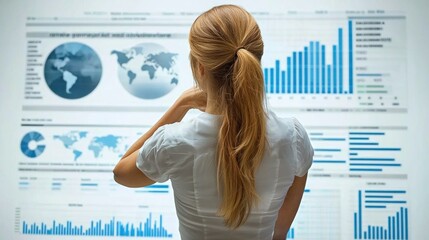 Businesswoman Analyzing Data on Interactive Digital Screen