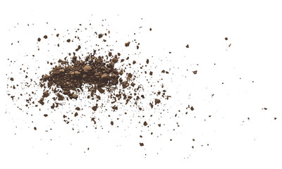 Pile of soil scattered isolated on white background, texture, vector illustration, dirt pile, brown earth, soil texture, natural material, dirt isolated, land formation, clay soil, ground surface.
