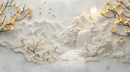 Delicate Floral Mountain Landscape Art Print