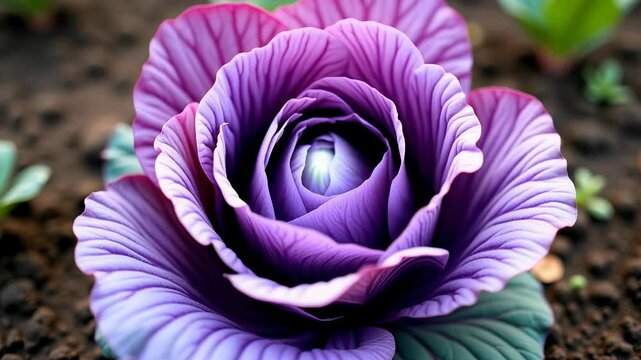 Red purple lettuce chicory cabbage ruby unfurls leaves in captivating timelapse growth