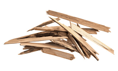 Broken planks pile, isolated on white background, texture, vector illustration, wood fragments, grunge texture, construction waste, old planks, wood pieces, rustic wood background.