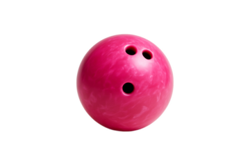 Glossy pink bowling ball with three finger holes, isolated on transparent background. Perfect for sports, entertainment, and lifestyle design concepts, transparent, clipping path