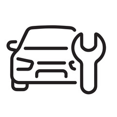 Car Repair and Maintenance Icon – Vehicle Service, Auto Mechanic Symbol in Line Art Style
