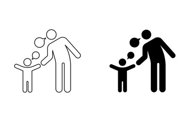Vector illustration of adult talking to kid icon. Raising children linear sign editable stroke
