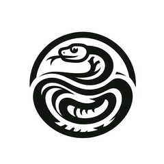 A minimalist logo of a stylized snake, designed with elegant, curved lines, forming the classic attacking position, with its body sinuous and its head held high. 