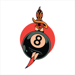 billiard dagger tattoo vector design
