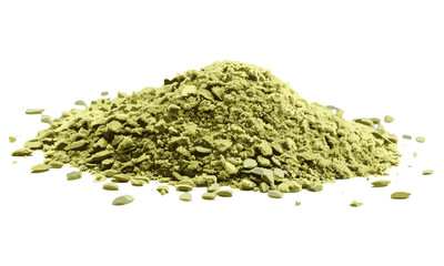 Green powder, minced pumpkin seeds isolated on white, vector illustration, organic superfoods, healthy ingredients, raw food, high protein, green smoothie, plant-based nutrition.