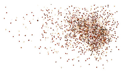 Top view of scattered raw quinoa seeds on white background, isolated food vector illustration, healthy seeds, organic grains, nutritious superfood, quinoa texture, raw food background.