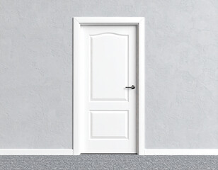 White door mockup with gray cement background, copy space
