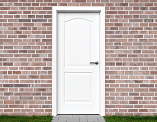 White door mock up isolated on brick wall background, copy space