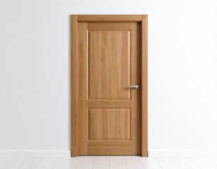 Minimalist Wooden Door in Modern Interior Design, copy space