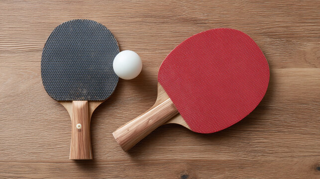 Ping Pong Paddle and Ball on Wooden Surface: Table Tennis Recreation & Fitness - Indoor Sports Gear for Friendly Matches and Skilled Gameplay