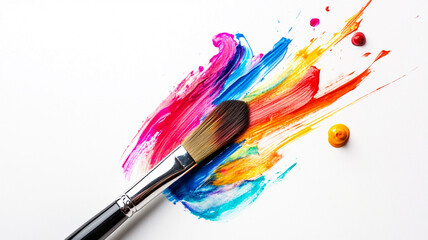 Fototapeta premium A paintbrush with colorful strokes of vibrant colors on a white background