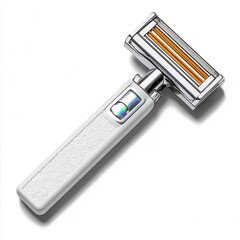 White and Silver Razor with Textured Handle on a Clean Background Product Shot
