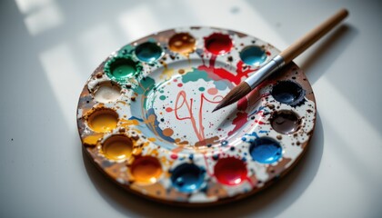 Colorful artist's palette with brush, a vibrant display of creative potential
