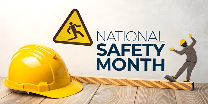 Awareness Campaign for National Safety Month Featuring Safety Gear and Signs