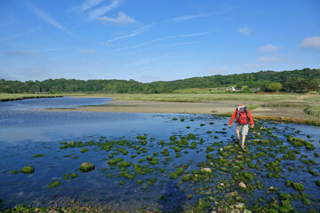 GR 34 le sentier des douaniers en Bretagne en France : de Plurien &agrave; Pl&eacute;neuf-Val-Andr&eacute; (faune et flore, Chapelle Saint-Michel &agrave; Erquy, les lacs bleus, Cap d'Erquy, pointe de Pl&eacute;neuf)