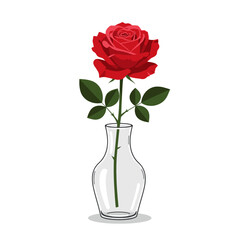 Fototapeta premium A vibrant red rose in a clear glass vase, symbolizing love and beauty, isolated on white