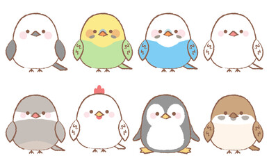 かわいい小鳥の手描きイラストセット