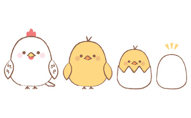 かわいいニワトリとヒヨコの手描き風イラストセット © Sachi