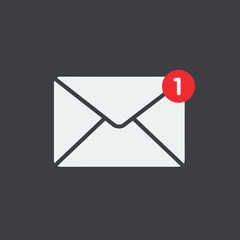 A digital notification of a new email with an envelope icon on a dark background