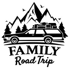 Family Road Trip SVG, Classic Car Mountains SVG, Vintage Car Adventures SVG