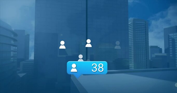 On loading 3D skyline silhouettes ascending as counter reaching ninety-five visualizing user growth
