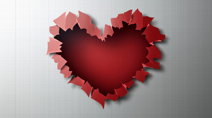 A vibrant red paper heart, a timeless symbol of love and romance, stands out against a pristine white background, perfect for Valentine's Day designs