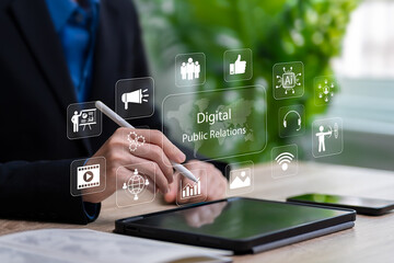 Digital Public Relations, PR, Marketing Communication, Businesswomen use technology management...