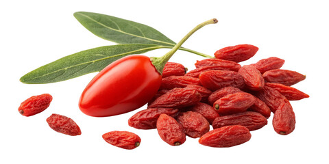 Goji Berries with Leaf, Fresh and Dried, Isolated on Transparent Background, Superfood, Healthy, Nutrition, Goji berry, superfood, healthy eating