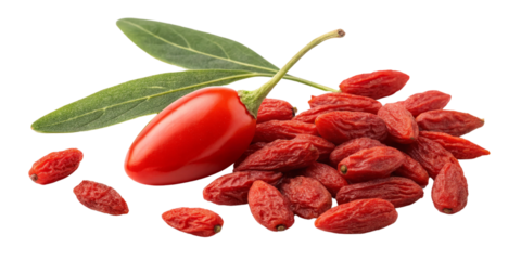 Goji Berries with Leaf, Fresh and Dried, Isolated on Transparent Background, Superfood, Healthy, Nutrition, Goji berry, superfood, healthy eating