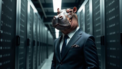 Hippo Head Man In Server Room