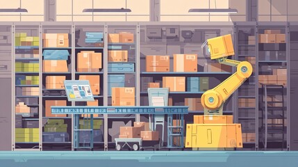 Obraz premium Warehouse Robot Sorting Packages Efficiently