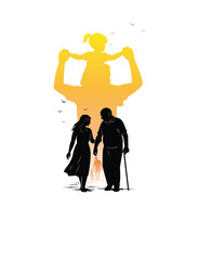 Father and Daughter Generational Silhouette with Emotional Time Reflection