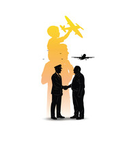 Silhouette of Pilot and Elder Man with Childhood Dream Reflection