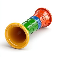 Vibrant Stacking Toy Featuring Yellow Green Blue and Red Sections on White Surface
