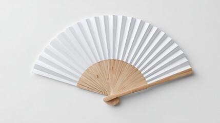 Ultra quality image of white folded hand fan mockup on a white background.