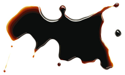 Soy sauce spill, isolated on white, vector illustration, food stain, condiment spill, messy kitchen, culinary design, kitchen art, cooking splatter, food splatter.