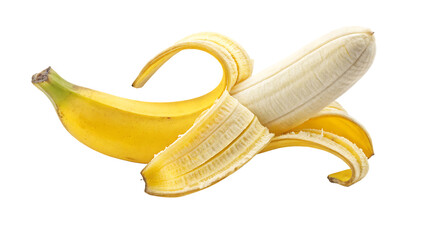 Partially peeled banana isolated on transparent background