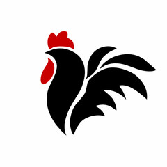 Minimalist Rooster Logo Design in Black and Red Silhouette Style