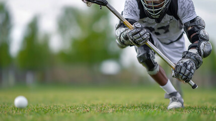 Intense Lacrosse Athlete Action in Youth Sport Competition on Field